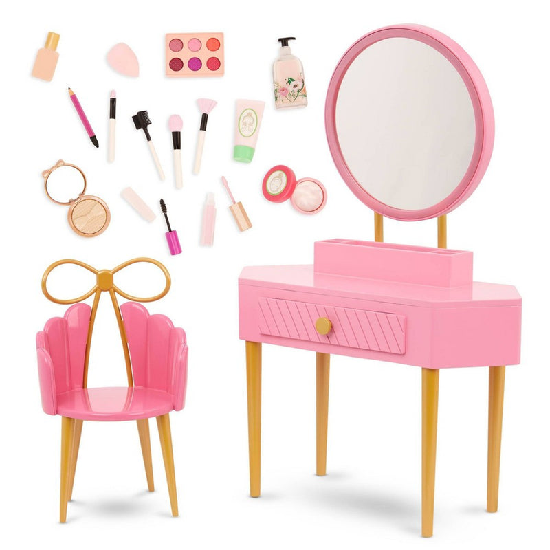 Our Generation Fabulous Fun Pink Vanity Table & Chair Dollhouse Accessory Set for 18'' Dolls