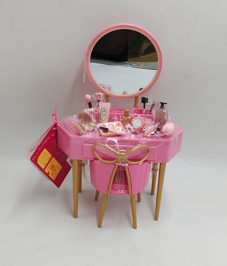 Our Generation Fabulous Fun Pink Vanity Table & Chair Dollhouse Accessory Set for 18'' Dolls