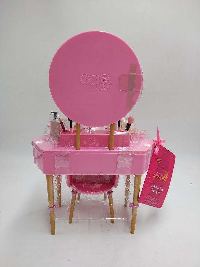 Our Generation Fabulous Fun Pink Vanity Table & Chair Dollhouse Accessory Set for 18'' Dolls