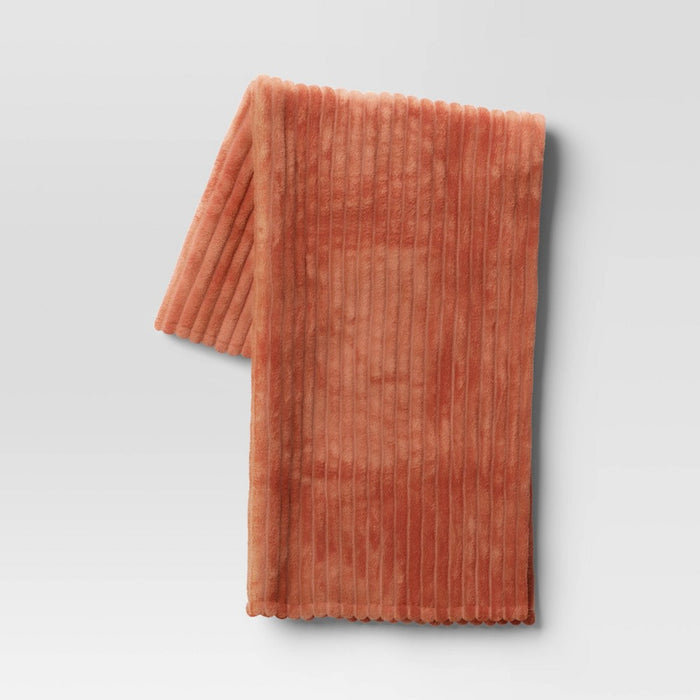 Channeled Plush Throw Blanket Terracotta - Room Essentials: Soft, Midweight, Machine Washable, 50x60"