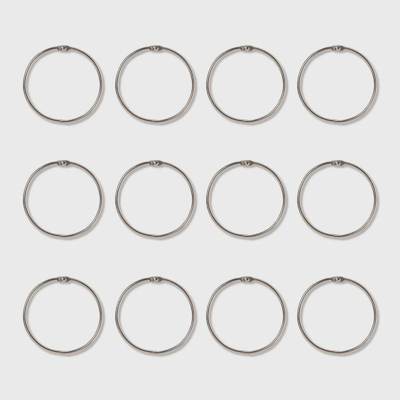 O Ring with 3mm Wire Brushed Nickel - Threshold: Iron Material, Nickel-Plated Finish, Set of 12 Curtain Rings