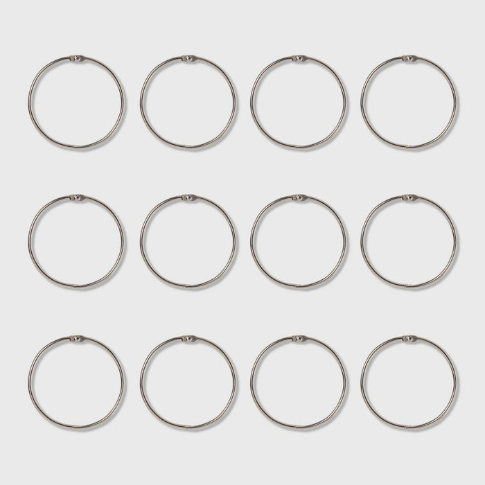 O Ring with 3mm Wire Brushed Nickel - Threshold: Iron Material, Nickel-Plated Finish, Set of 12 Curtain Rings