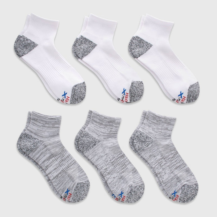 Hanes Premium Men's Performance Filament Ankle Socks 6pk - White/Gray 6-12