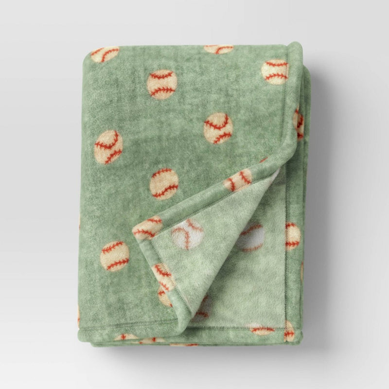 50"x60" Baseball Plush Throw Blanket Green