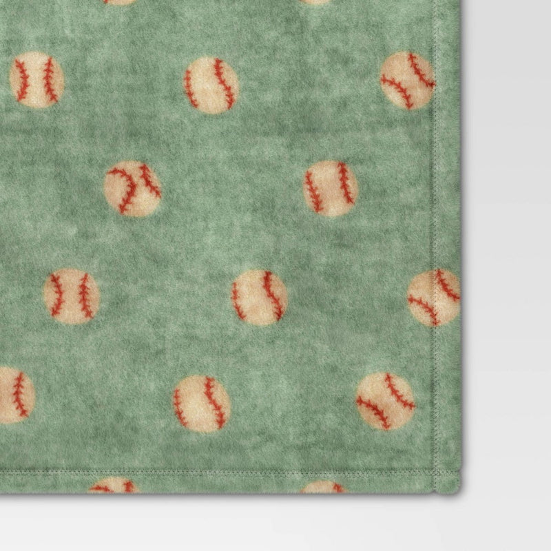 50"x60" Baseball Plush Throw Blanket Green