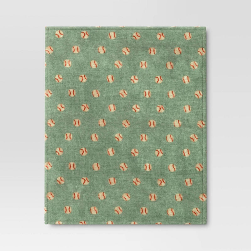 50"x60" Baseball Plush Throw Blanket Green