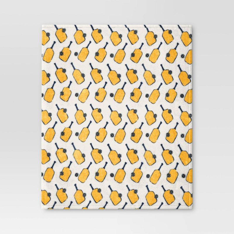 Pickleball Plush Throw Blanket Ivory