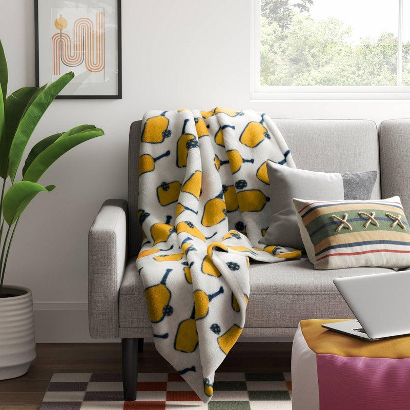Pickleball Plush Throw Blanket Ivory