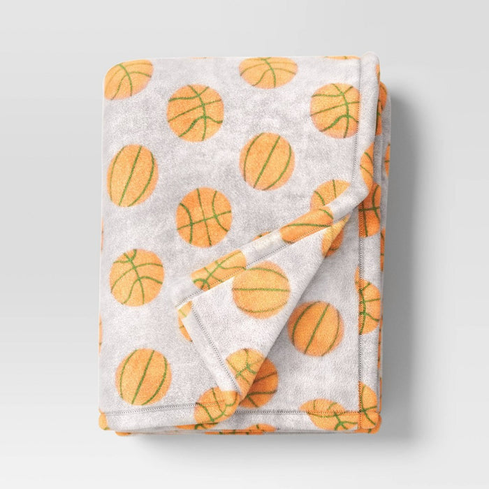 Basketball Plush Throw Blanket Gray