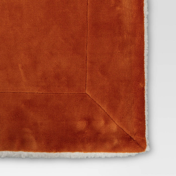 Solid Plush Throw with Faux Shearling Reverse Rust/Orange - Threshold