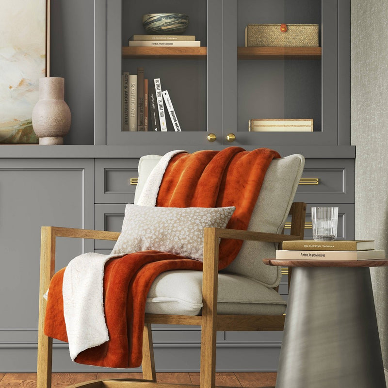 Solid Plush Throw with Faux Shearling Reverse Rust/Orange - Threshold