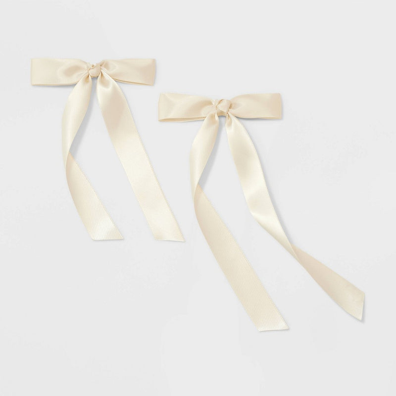 Satin Long Bow Hair Clip Set 2pc - A New Day Ivory
