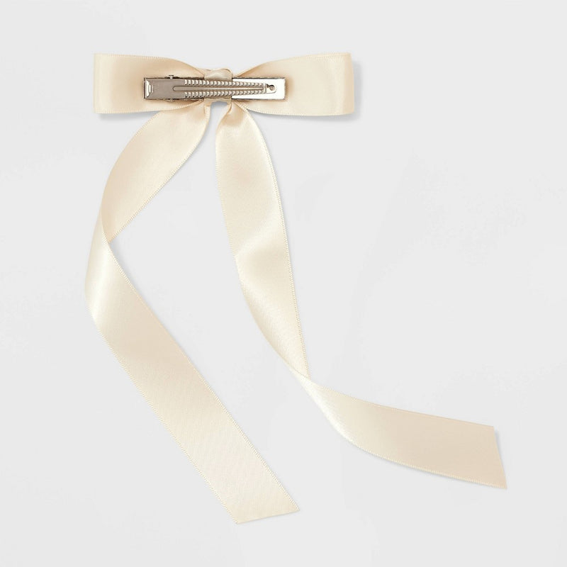 Satin Long Bow Hair Clip Set 2pc - A New Day Ivory
