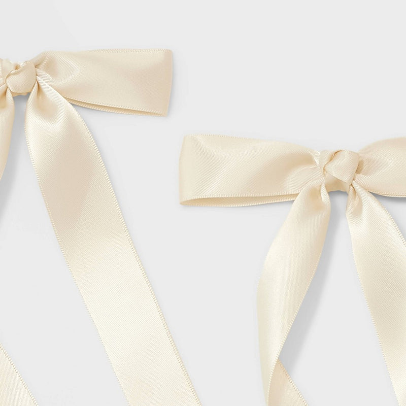 Satin Long Bow Hair Clip Set 2pc - A New Day Ivory