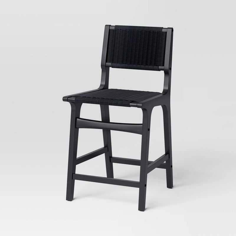 Ceylon Woven Counter Height Barstool Black - Threshold: Rubberwood Frame, Metal Hardware, Fixed 24" Seat Height (LOCAL PICKUP ONLY)