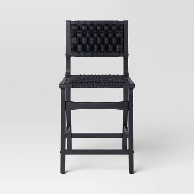 Ceylon Woven Counter Height Barstool Black - Threshold: Rubberwood Frame, Metal Hardware, Fixed 24" Seat Height (LOCAL PICKUP ONLY)