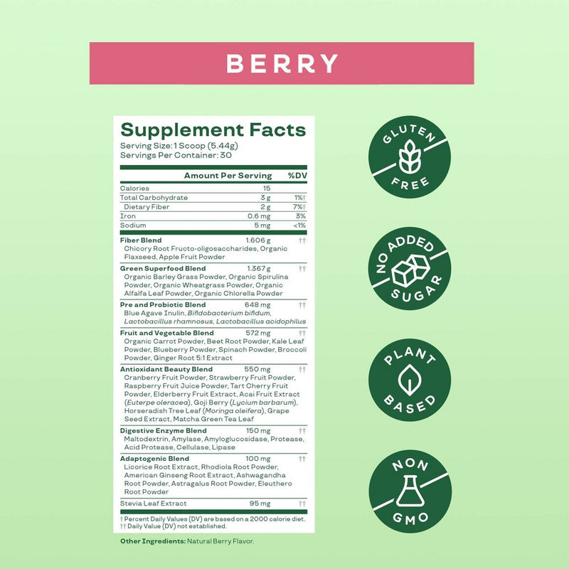 BLOOM NUTRITION Greens and Superfoods Powder - Berry - 30ct