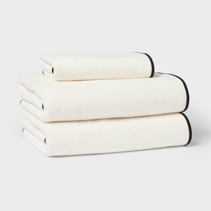 1pc Luxe Border Stitch Hand Towel Black/White - Threshold