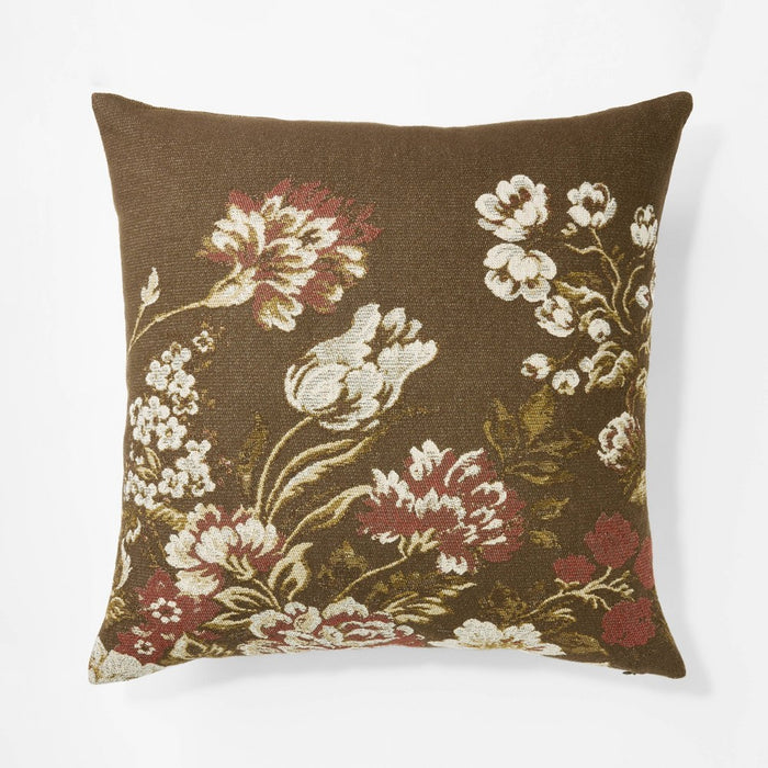 Floral Jacquard Square Throw Pillow Brown/Red/Cream - Threshold designed with Studio McGee