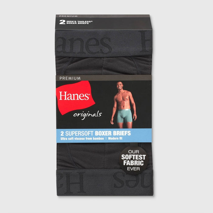 Hanes Originals Premium Men's SuperSoft Boxer Briefs 2pk - Black L