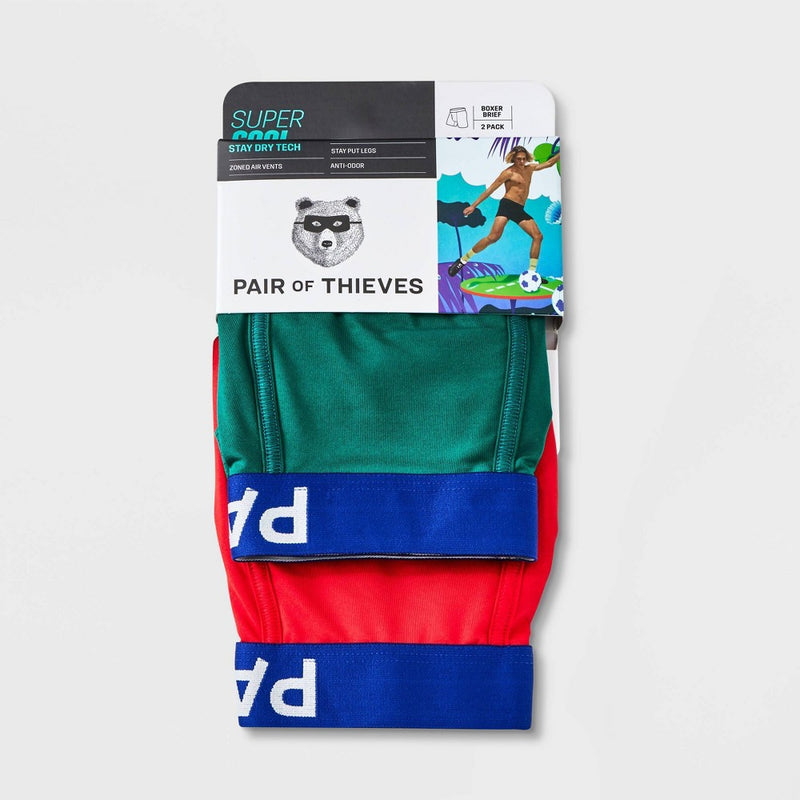 Pair of Thieves Men's SuperCool Boxer Briefs 2pk - Green/Red S *ADD 3 TO YOUR CART & 1 IS FREE!*