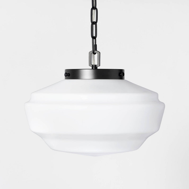 Milk Glass Adjustable Pendant Ceiling Light Black Finish - Hearth & Hand with Magnolia: UL Listed, Iron Body, E26