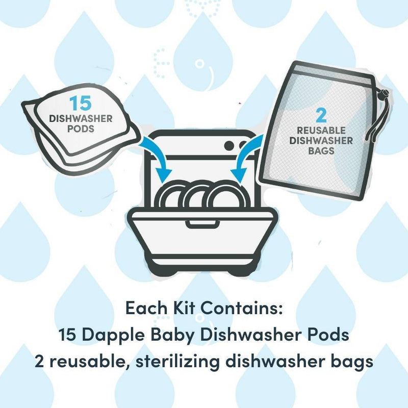 Dapple Dish Pods and Dishwasher Bag Kit - 15 Pods with 2 Reusable Dishwasher Bags