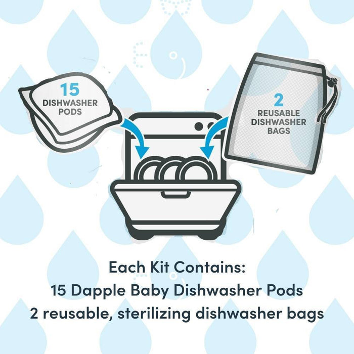 Dapple Dish Pods and Dishwasher Bag Kit - 15 Pods with 2 Reusable Dishwasher Bags
