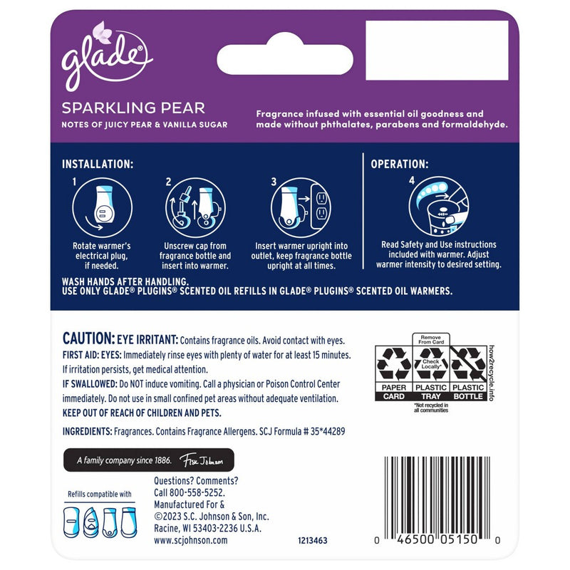 Glade PlugIns Scented Oil Air Freshener Refills - Sparkling Pear - 1.34oz/2pk