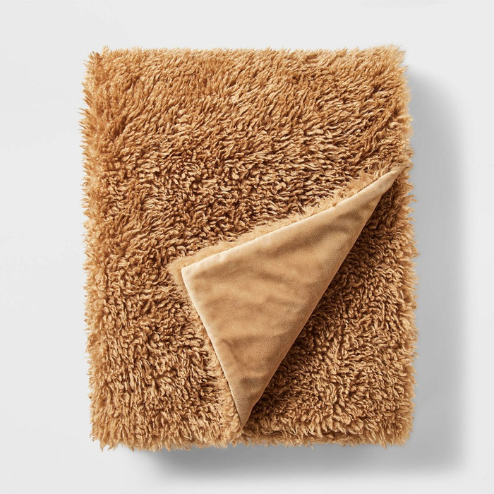 Faux Fur Throw Blanket Dark Tan - Threshold designed with Studio McGee
