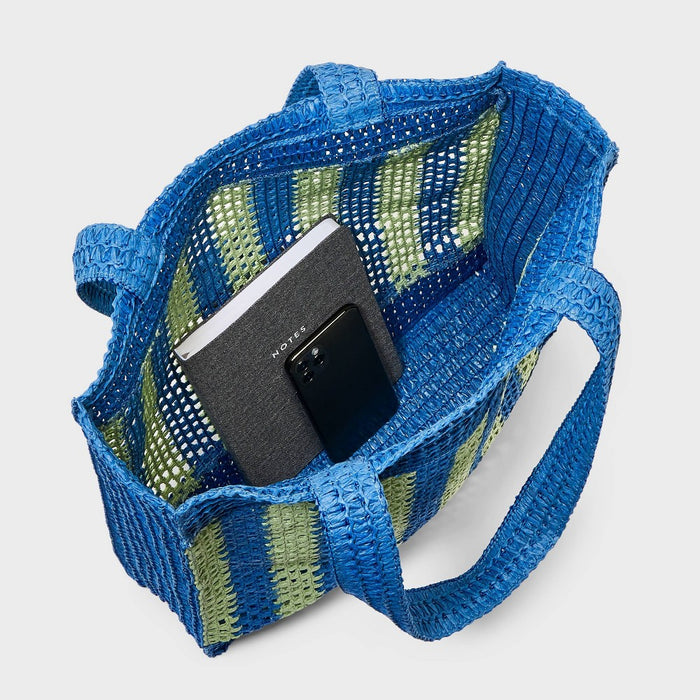 Striped Straw Crochet Tote Handbag - Universal Thread Blue/Green