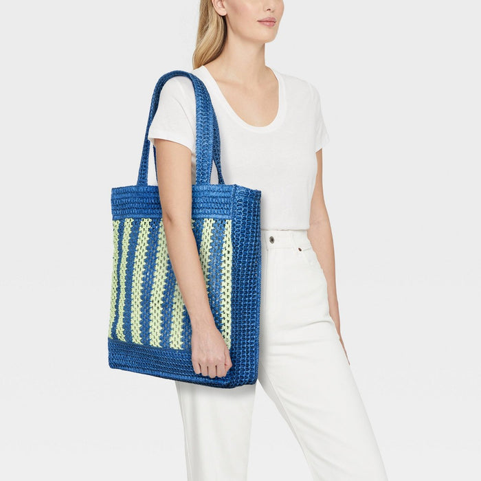 Striped Straw Crochet Tote Handbag - Universal Thread Blue/Green