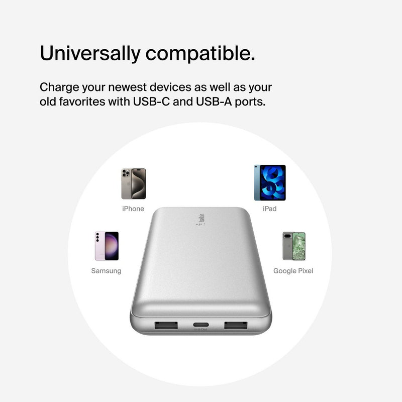 Belkin 20000mAh Power Bank 15W USB-A + USB-C - Silver