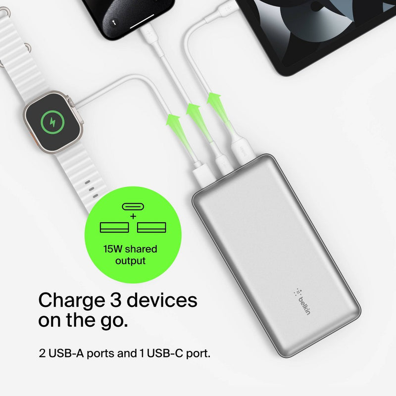 Belkin 20000mAh Power Bank 15W USB-A + USB-C - Silver