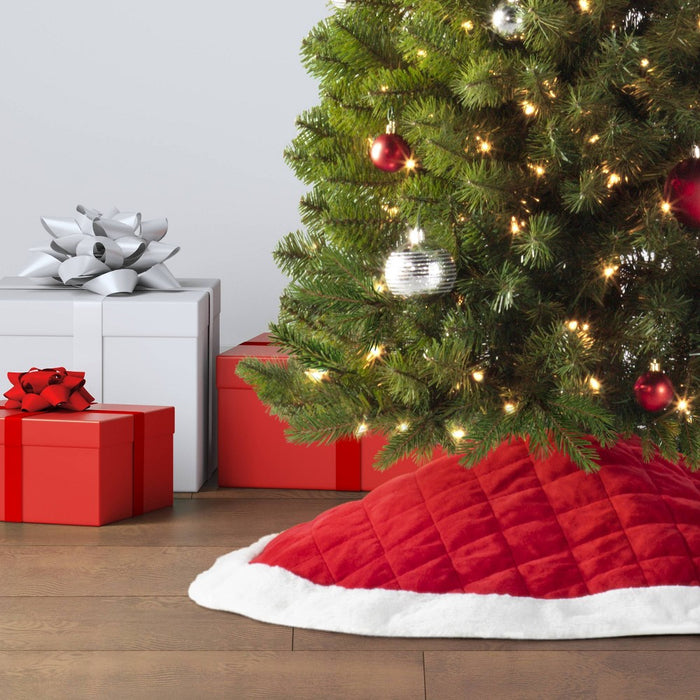 32" Quilted Velvet Christmas Tree Skirt with Faux Fur Trim Red/White - Wondershop