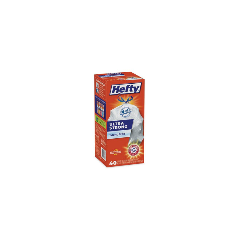 Hefty Ultra Strong Tall Kitchen and Trash Bags, 13 gal, 0.9 mil, 23.75" x 24.88", White, 40/Box