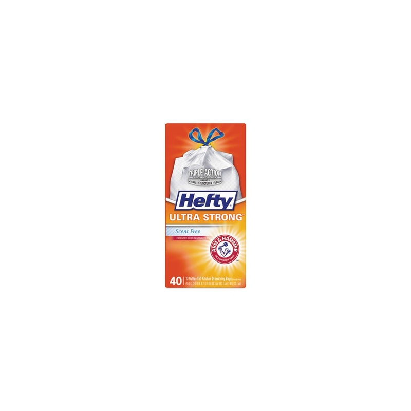 Hefty Ultra Strong Tall Kitchen and Trash Bags, 13 gal, 0.9 mil, 23.75" x 24.88", White, 40/Box