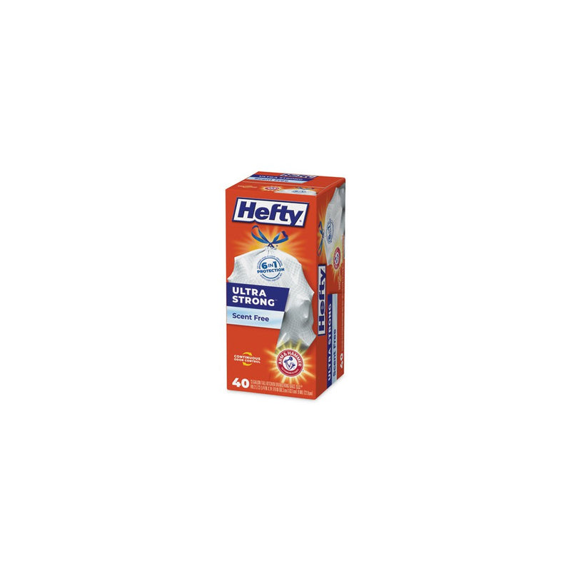 Hefty Ultra Strong Tall Kitchen and Trash Bags, 13 gal, 0.9 mil, 23.75" x 24.88", White, 40/Box