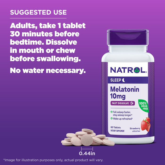 Natrol Melatonin 10mg Maximum Strength Fast Dissolve Sleep Aid Tablets - Strawberry - 60ct