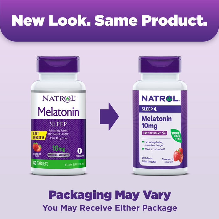 Natrol Melatonin 10mg Maximum Strength Fast Dissolve Sleep Aid Tablets - Strawberry - 60ct