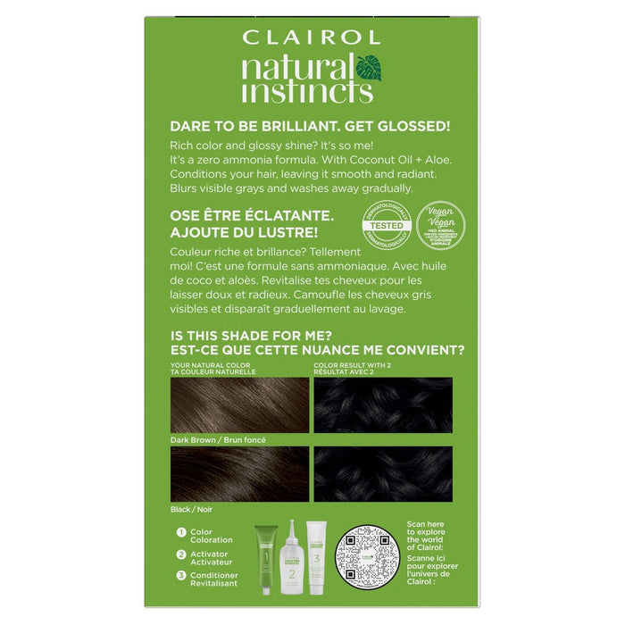 Natural Instincts Clairol Demi-Permanent Hair Color Cream Kit - 2 Black, Midnight