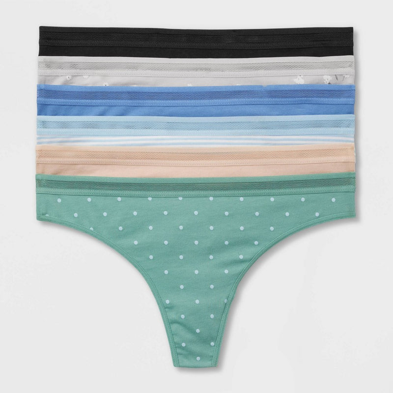 Women's 6pk Cotton Stretch Thong - Auden Assorted Color XS
