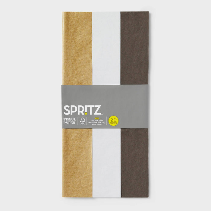 20ct Gold/White/Brown Banded Tissue Paper - Spritz