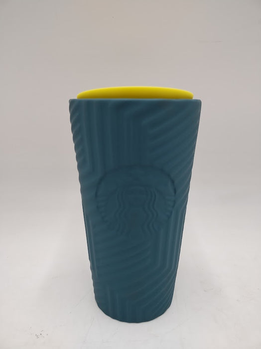 Starbucks 2024 Angular Blue Soft Touch Pattern Ceramic Travel Mug 12oz NEW