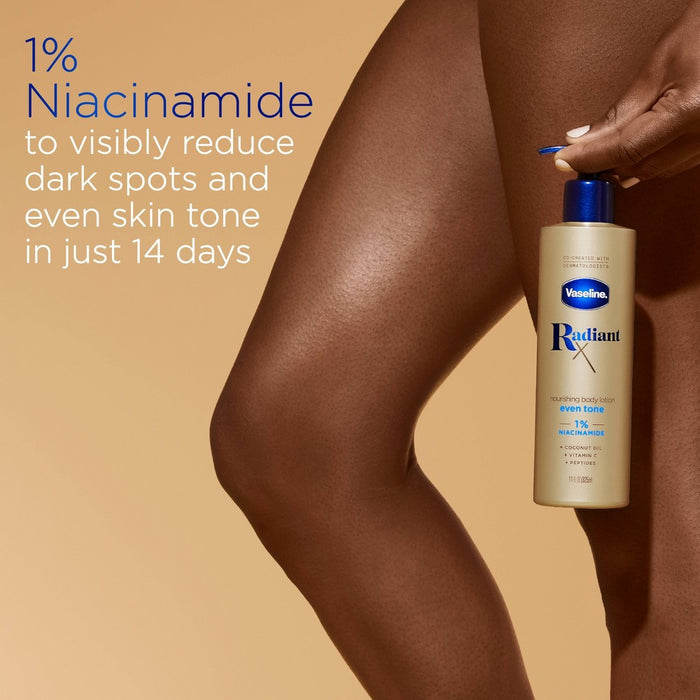 Vaseline Radiant X Even Tone Body Lotion with Niacinamide and Peptides, 11 oz