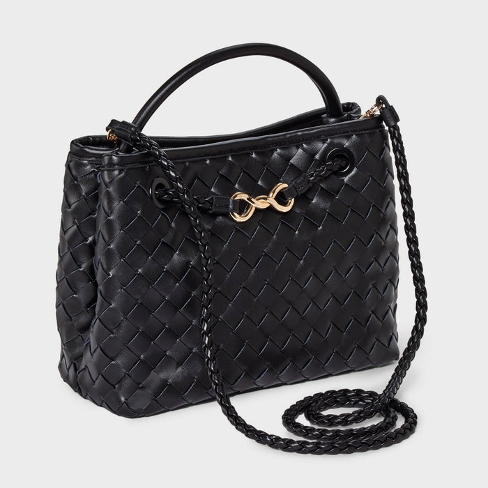 Check Woven Satchel Handbag - A New Day Black