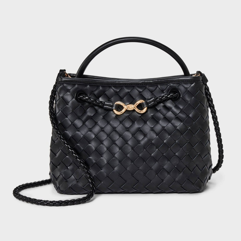 Check Woven Satchel Handbag - A New Day Black