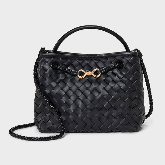 Check Woven Satchel Handbag - A New Day Black