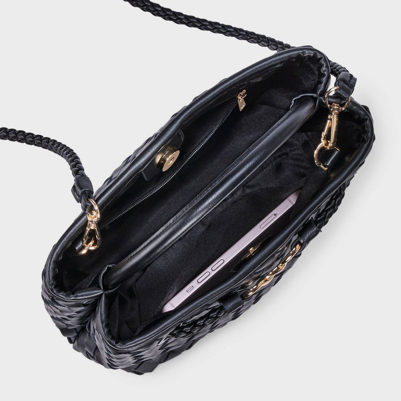 Check Woven Satchel Handbag - A New Day Black