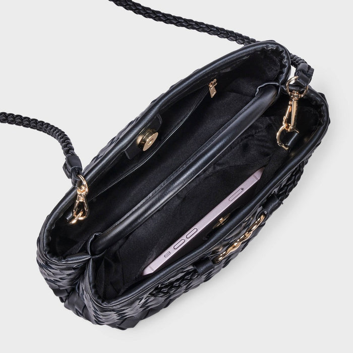 Check Woven Satchel Handbag - A New Day Black